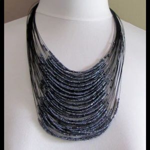 Black Beaded Layered Bib Necklace Non-Branded Looks Homemade 18-21”